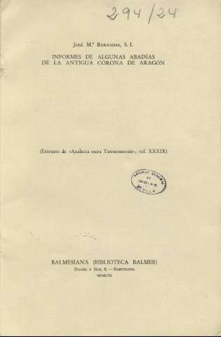 Informes de algunas abadías de la antigua... (1957)